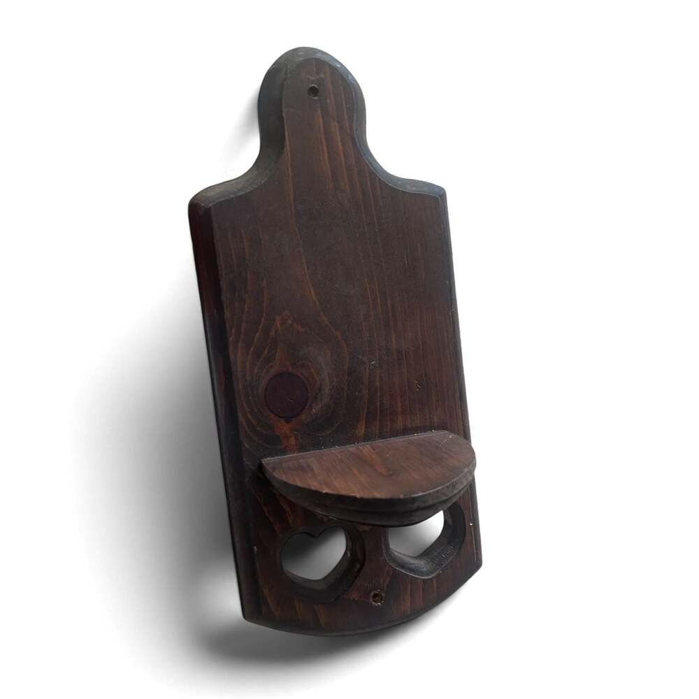 Vintage Farmhouse Style Wall Mount Wooden Candle Sconce with Heart Cutouts